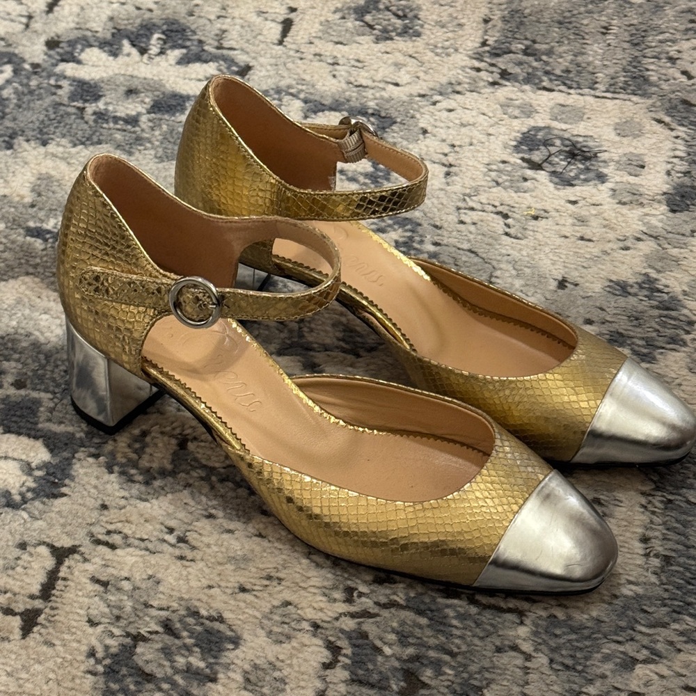 J. Crew Millie ankle-strap block heels in snake-embossed Italian leather 7.5